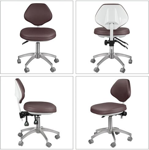 REEHUT Dental Medical Chair Adjustable Doctor's Stool Mobile Chair Micro Fiber Leather Brown in Kuwait