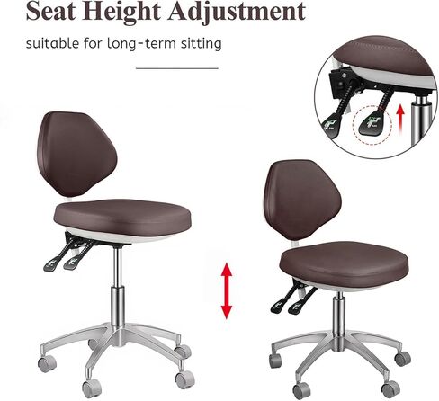 REEHUT Dental Medical Chair Adjustable Doctor's Stool Mobile Chair Micro Fiber Leather Brown in Kuwait