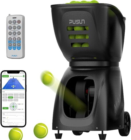 Tennis Ball Machine, PT-MAX C Tennis Ball Launcher for Porfessional Training, 145+Ball Capacity, Dual-Control via App&Remoter, Program/Random/Vary Speed Ball, Compatible with Padel Tennis in Kuwait