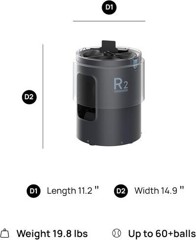 Veva R2 Series, Tennis Ball Machine – 56 MPH Speed, 28 Drill Locations, Spin Control, 6H Battery, 60-Ball Capacity, 17.6 lbs Portable Launcher with App & OTA Upgrade in Kuwait