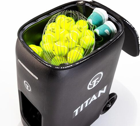 آلة كرات التنس Titan ONE بسعة 130 كرة وتذبذب داخلي | جهاز تحكم عن بعد عبر تطبيق مجاني، سرعة 80 ميلاً في الساعة، محمول بمقبض عربة وعجلات in Kuwait