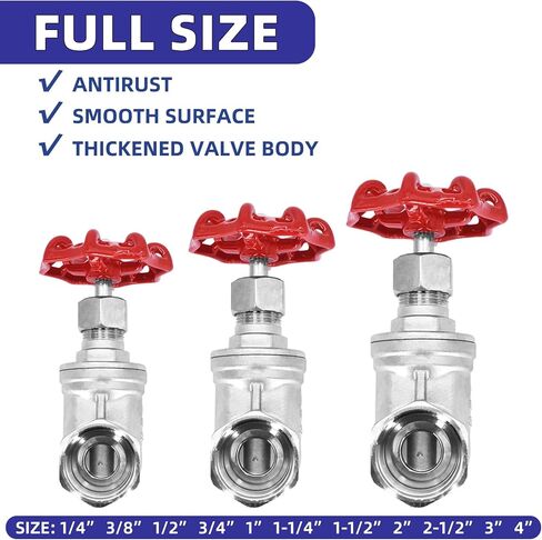 2" NPT Stainless Steel Gate Valve, Heavy Duty Female x Female Thread Manual Rotary Sluice Valve with Wheel Handle for Water, Oil, Gas, Industrial Plumbing, and HVAC Systems (2", DN50) in Kuwait