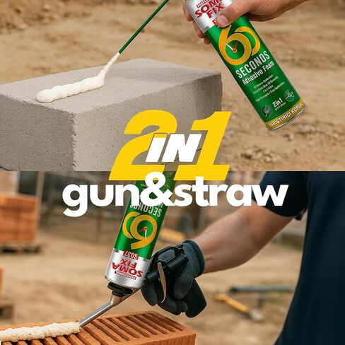 Spray Foam - Grabs in 60 Seconds, Expanding Foam Sealant for Brick, Concrete, Stone & More - Gap Filler with Dual Nozzle + (Gun & Straw) - 26 Oz / 750ml in Kuwait