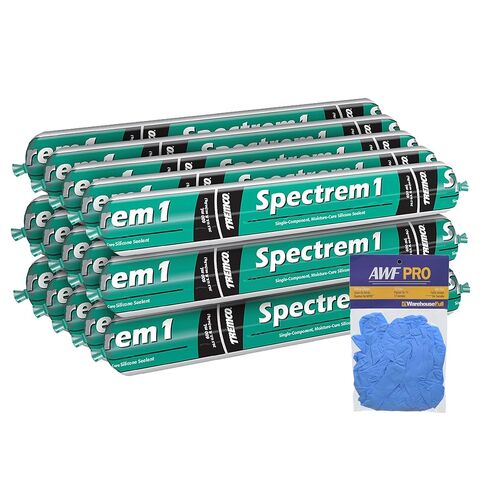 مادة مانعة للتسرب من السيليكون لعلاج الرطوبة من تريمكو Spectrem 1 - 20 أونصة، مانع تسرب المفاصل عالي الحركة - قفازات AWF PRO متضمنة - أسود، عبوة من 15 قطعة in Kuwait