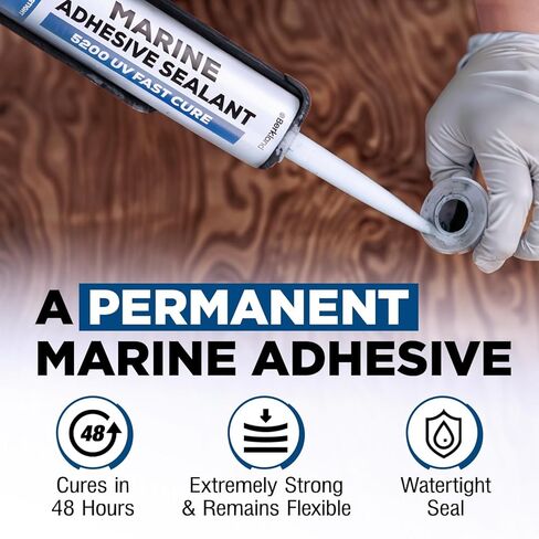 Marine Adhesive Sealant 5200 Fast Cure, [2-Pack] 10 oz Professional Grade (White) - Permanent, Watertight Bonding and Sealing - UV Resistant, Above & Below Waterline - Compare to 05203 and 06520 FC M in Kuwait