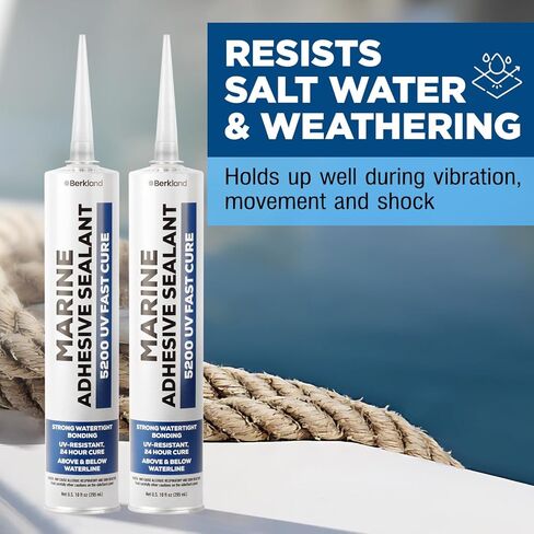 Marine Adhesive Sealant 5200 Fast Cure, [2-Pack] 10 oz Professional Grade (White) - Permanent, Watertight Bonding and Sealing - UV Resistant, Above & Below Waterline - Compare to 05203 and 06520 FC M in Kuwait