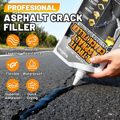 Asphalt Crack Filler, 2.65LB High Elasticity Cement Crack Filler, Self Leveling Waterproof Repair Sealant for Driveway, Walkway, Blacktop Concrete Joint, Outdoor Quick Drying Sealer - Black in Saudi Arabia
