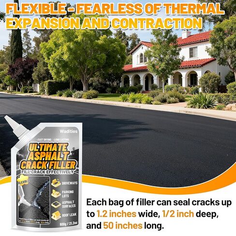 Asphalt Crack Filler, 2.65LB High Elasticity Cement Crack Filler, Self Leveling Waterproof Repair Sealant for Driveway, Walkway, Blacktop Concrete Joint, Outdoor Quick Drying Sealer - Black in Saudi Arabia