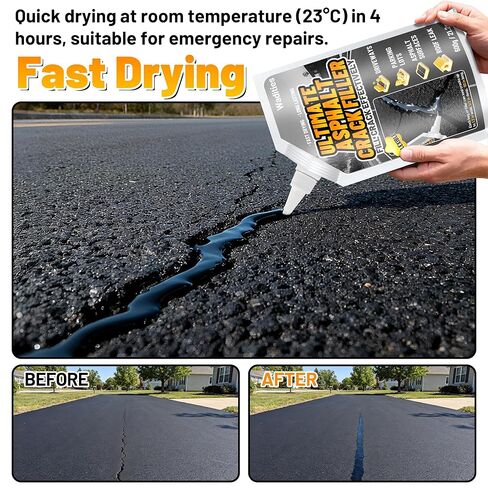Asphalt Crack Filler, 2.65LB High Elasticity Cement Crack Filler, Self Leveling Waterproof Repair Sealant for Driveway, Walkway, Blacktop Concrete Joint, Outdoor Quick Drying Sealer - Black in Saudi Arabia
