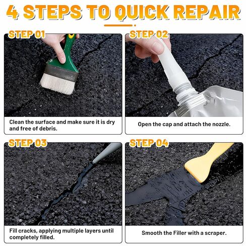 Asphalt Crack Filler, 2.65LB High Elasticity Cement Crack Filler, Self Leveling Waterproof Repair Sealant for Driveway, Walkway, Blacktop Concrete Joint, Outdoor Quick Drying Sealer - Black in Saudi Arabia