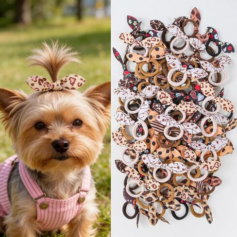 XIMA Dog Hair Accessories Set, 100 Pieces Colorful Rabbit Ear Hair Ties with Elastic Bands, Pet Grooming Bows for Dogs in Saudi Arabia