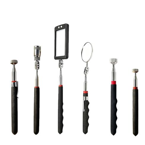 مجموعة أدوات التقاط مغناطيسية تصغير، قطعتين مرآة فحص دائرية ومربعة مع أضواء LED، قطعتين من عصا مغناطيسية أفضل هدايا الأدوات للرجال (أسود، 6 عبوات) in Kuwait