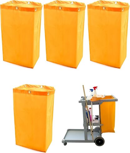 QWORK Replacement Janitorial Cart Bag, 4 Pack 24 Gallon Waterproof Large Capacity Housekeeping Commercial Replacement Cleaning Cart Bag for Collecting Trash or Clothing (Yellow) in Saudi Arabia