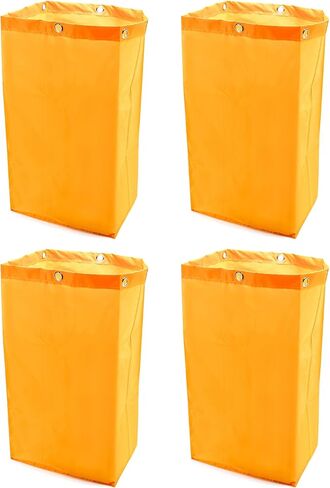 QWORK Replacement Janitorial Cart Bag, 4 Pack 24 Gallon Waterproof Large Capacity Housekeeping Commercial Replacement Cleaning Cart Bag for Collecting Trash or Clothing (Yellow) in Saudi Arabia