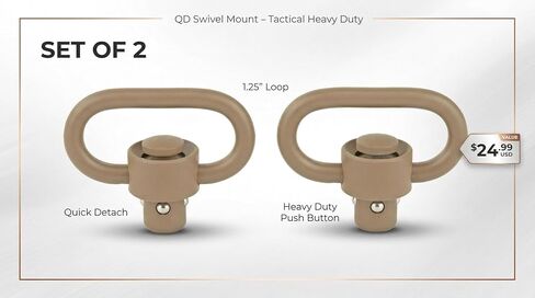QD S l i n g S w i v e l Mount, Tactical Heavy Duty QD Quick Detach/Release 1.25" Loop Heavy Duty Push Button S w i v e l s - Black (Pack of 2) Push Button in Kuwait