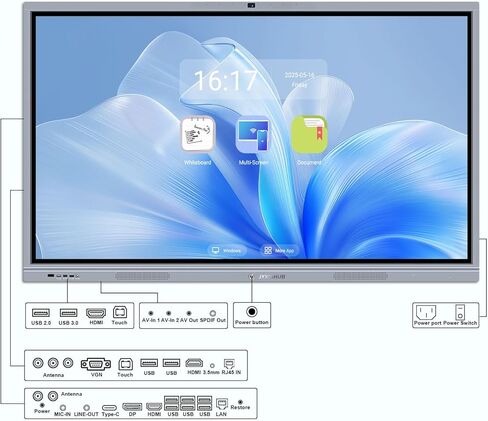 Interactive Whiteboard, 86inch Smart Board with 4K UHD Touch Screen Flat Panel, All in One Digital Electronic Whiteboard Built in Dual System for Conference in Kuwait