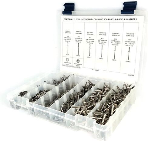 Stainless Steel Pop Rivet Assortment Kit with Backing Washers - 1201 Pieces in Saudi Arabia