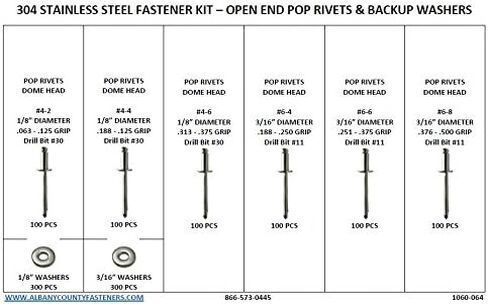 Stainless Steel Pop Rivet Assortment Kit with Backing Washers - 1201 Pieces in Saudi Arabia