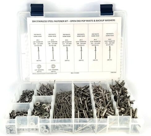 Stainless Steel Pop Rivet Assortment Kit with Backing Washers - 1201 Pieces in Saudi Arabia