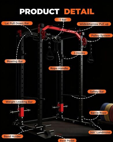 Power Cage, All-in-1 Home Gym with LAT Pulldown & Cable System, 2000LBS Squat Rack for Home & Garage & Apartment Use, Workout Cage with More Attachments in Saudi Arabia