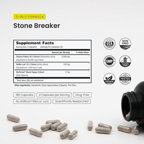 NutraChamps Chanca Piedra Stone Breaker – Kidney Stone Dissolver Support & Gallbladder Cleanse Supplement – Calcium Oxalate Balance & Detox for Urinary Tract Supplement with Nettle Leaf in Saudi Arabia