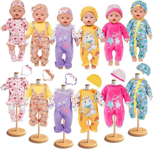 6 مجموعات 14-16 بوصة من ملابس دمية الأطفال ، وملابس دمية مولودة جديدة مع رومب وإكسسوارات لدمى الجسم الناعمة مقاس 16 بوصة (43 سم ، لا دمية) in Kuwait