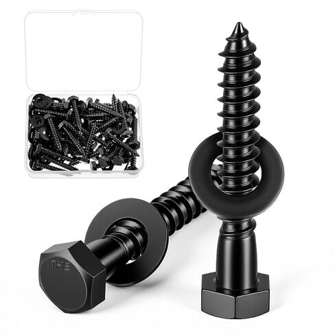 Zonon 50 Pcs 1/4" x 2" Inch Hex Lag Bolts 304 Stainless Steel Black Lag Screws 50 Screws and 50 Washers Industrial/Commercial Grade in Saudi Arabia