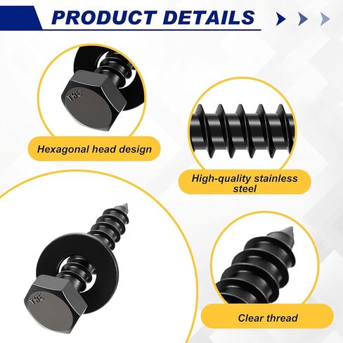 Zonon 50 Pcs 1/4" x 2" Inch Hex Lag Bolts 304 Stainless Steel Black Lag Screws 50 Screws and 50 Washers Industrial/Commercial Grade in Saudi Arabia