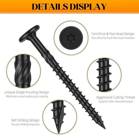 براغي Kryonix Lag #14 × 8 بوصة، 50 قطعة براغي خشبية هيكلية، براغي سطح أسود، براغي بناء خارجية شديدة التحمل، محرك ستار توركس، مع T30 بت - مقاومة للصدأ، للأخشاب/السجل/المناظر الطبيعية in Kuwait