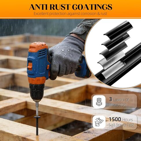 براغي Kryonix Lag #14 × 8 بوصة، 50 قطعة براغي خشبية هيكلية، براغي سطح أسود، براغي بناء خارجية شديدة التحمل، محرك ستار توركس، مع T30 بت - مقاومة للصدأ، للأخشاب/السجل/المناظر الطبيعية in Kuwait