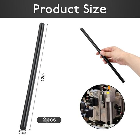 2PCS Round Acetal Copolymer Rods, 1/2 Inch Diameter and 12 Inch Length High Strength Engineering Plastic Rod Opaque Black Acetal Copolymer Rods for Non Marring Fixture in Saudi Arabia