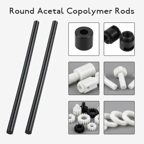 2PCS Round Acetal Copolymer Rods, 1/2 Inch Diameter and 12 Inch Length High Strength Engineering Plastic Rod Opaque Black Acetal Copolymer Rods for Non Marring Fixture in Saudi Arabia