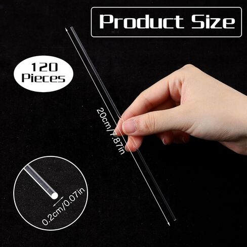 120Pcs 7.87 Inch Clear Acrylic Rods 2 mm Diameter Acrylic Cake Pops Sticks Round Plastic Cake Topper Sticks for Lollipop, Cupcakes Topper Making, DIY Crafts, Cocktail Stirrer in Kuwait