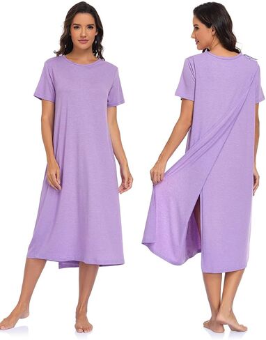 Open Back Hospital Gowns for Women, Post Shoulder Surgery, Long Length Adaptive Nightgown with Snaps for Elderly in Saudi Arabia