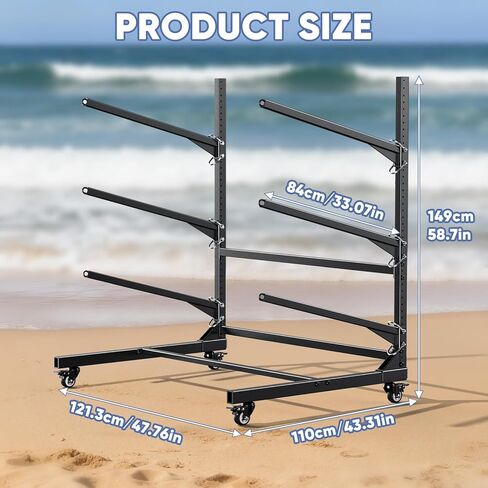 Kayak Storage Rack,Heavy Duty Kayak Stand with Wheels 3 Layer Freestanding Wall Mount Rack Adjustable Kayak Rack for Garage Dock Backyard Outdoor Storage in Kuwait