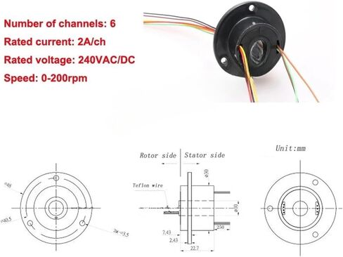 CAARLA Rotary Joints with Slip Rings 1PC 6 Wire Channels 2A Hole 10mm Hollow Slip Ring Conductive Electric Slipring Rotary Joint Connector 240V AC/DC in Saudi Arabia