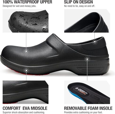 NINGO Non Slip Work Shoes for Women, Waterproof Nurse Shoes, Easy to Clean, Comfortable Lightweight Slip on Clogs for Women, Non Slip Chef Shoes for Food Service, Healthcare, Gardening in Kuwait