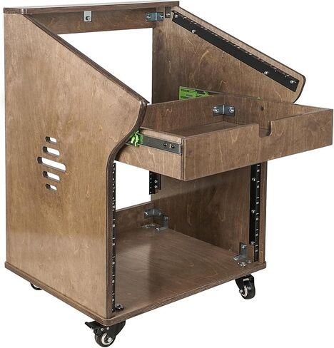 Sound Town DIY Solid Baltic Birch Plywood Studio Rack with 11U Slant Mixer Top, 8U Front, 2U Drawer, Rubber Feet, Casters, Weathered Brown (SDRK-M11X8B) in Saudi Arabia