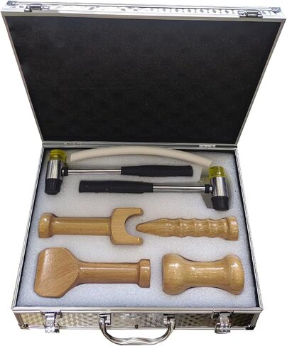 مجموعة المطرقة للعمود الفقري، مطرقة العلاج بتقويم العمود الفقري، إزميل تعديل العلاج بتقويم العمود الفقري، مطرقة تعديل العلاج بتقويم العمود الفقري، مجموعة مكونة من 4 قطع مع صندوق أدوات، هيكل خشبي أملس، للأشخاص الذين يعانون من ضعف النوم والدهون البدنية (الح in Kuwait