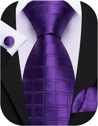 Barry.Wang Plaid Ties Check Mens Necktie Set with Handkerchief Cufflinks Classic Stripe in Kuwait