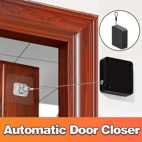 1pc Black Punch Free Automatic Sensor Door Closer Automatic Shutdown Device Non Punching Telescopic Sliding Door Device in Saudi Arabia