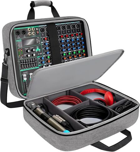 Audio Mixer Case 15.5 x 13 x 6 in, Gray DJ Mixer Bag, Podcast Mixer Case with 0.4 in Padding, Adjustable Dividers, Secure Straps, Multiple Pockets, Luggage Strap in Kuwait