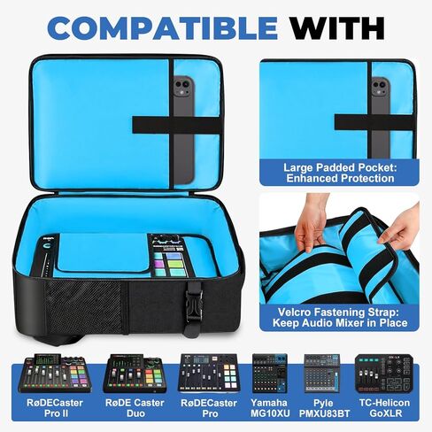 حقيبة سفر لخلاط الصوت لـ Yamaha MG10XU، RODECaster Pro II، RODECaster Pro، RC Duo، TC-Helicon GoXLR، حقيبة ظهر Podcast DJ Mixer مع جيوب متعددة للميكروفونات والكابلات ومعدات البث الصوتي in Kuwait