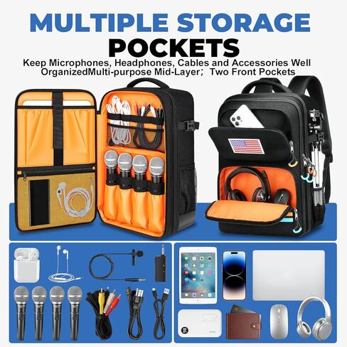 حقيبة سفر لخلاط الصوت لـ Yamaha MG10XU، RODECaster Pro II، RODECaster Pro، RC Duo، TC-Helicon GoXLR، حقيبة ظهر Podcast DJ Mixer مع جيوب متعددة للميكروفونات والكابلات ومعدات البث الصوتي in Kuwait