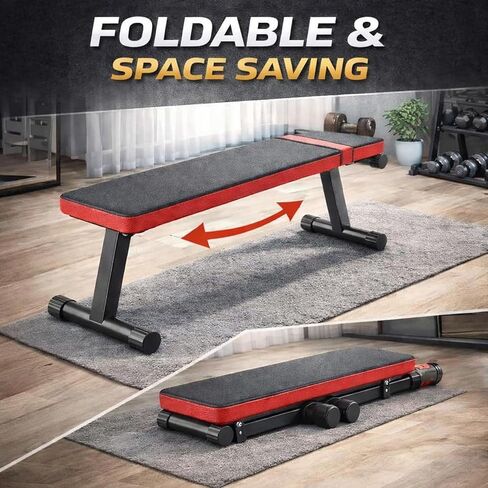 Gym Quality Weight Bench for Home Gym Foldable Workout Bench Flat Exercise Bench 618LB Capacity Strength Training Bench for Bench Press Dumbbell Workout Home Gym Equipment in Kuwait