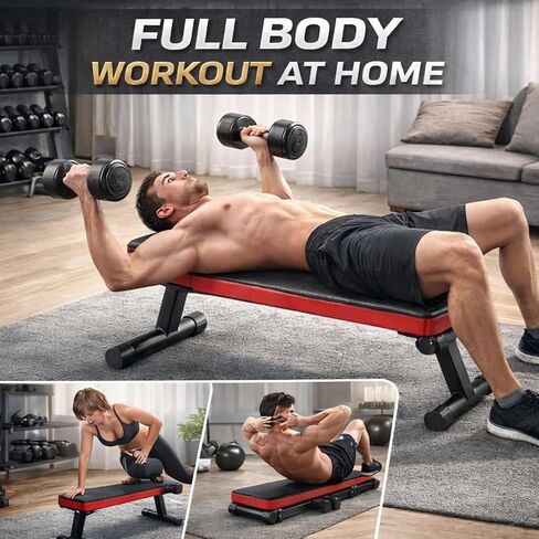 Gym Quality Weight Bench for Home Gym Foldable Workout Bench Flat Exercise Bench 618LB Capacity Strength Training Bench for Bench Press Dumbbell Workout Home Gym Equipment in Kuwait