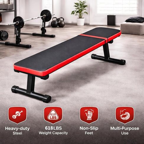 Gym Quality Weight Bench for Home Gym Foldable Workout Bench Flat Exercise Bench 618LB Capacity Strength Training Bench for Bench Press Dumbbell Workout Home Gym Equipment in Kuwait