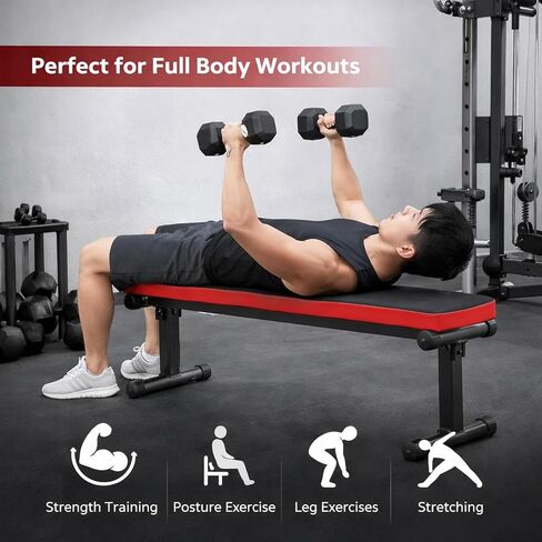 Gym Quality Weight Bench for Home Gym Foldable Workout Bench Flat Exercise Bench 618LB Capacity Strength Training Bench for Bench Press Dumbbell Workout Home Gym Equipment in Kuwait