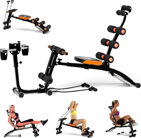 Weight Bench, 41.34" Metal Adjustable Foldable Ab Workout Bench, Multi Gear Adjustment, Resistance Bands & Leg Developer, Comfortable Padding, for Home Gym/Office/Small Space Full Body Strength Training in Saudi Arabia