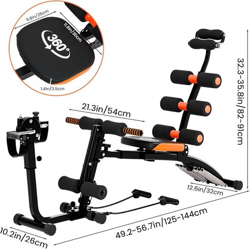 Weight Bench, 41.34" Metal Adjustable Foldable Ab Workout Bench, Multi Gear Adjustment, Resistance Bands & Leg Developer, Comfortable Padding, for Home Gym/Office/Small Space Full Body Strength Training in Saudi Arabia